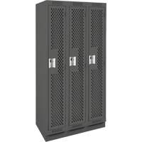 Clean Line Lockers, Bank of 3, 36" x 12" x 76", Steel, Charcoal, Rivet (Assembled), Perforated Absolute Business Supply