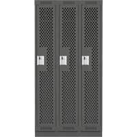 Clean Line Lockers, Bank of 3, 36" x 12" x 76", Steel, Charcoal, Rivet (Assembled), Perforated Absolute Business Supply