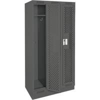 Clean Line Lockers, Bank of 3, 36" x 12" x 76", Steel, Charcoal, Rivet (Assembled), Perforated Absolute Business Supply