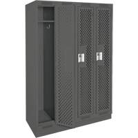 Clean Line Lockers, Bank of 4, 48" x 12" x 76", Steel, Charcoal, Rivet (Assembled), Perforated Absolute Business Supply