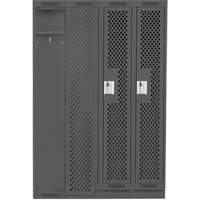Clean Line Lockers, Bank of 4, 48" x 12" x 76", Steel, Charcoal, Rivet (Assembled), Perforated Absolute Business Supply