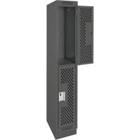 Clean Line Lockers, 2 -tier, 12" x 18" x 76", Steel, Charcoal, Rivet (Assembled), Perforated Absolute Business Supply