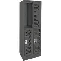 Clean Line Lockers, 2 -tier, Bank of 2, 24" x 18" x 76", Steel, Charcoal, Rivet (Assembled), Perforated Absolute Business Supply