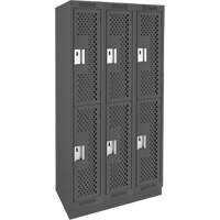 Clean Line Lockers, 2 -tier, Bank of 3, 36" x 18" x 76", Steel, Charcoal, Rivet (Assembled), Perforated Absolute Business Supply