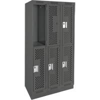 Clean Line Lockers, 2 -tier, Bank of 3, 36" x 18" x 76", Steel, Charcoal, Rivet (Assembled), Perforated Absolute Business Supply