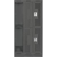 Clean Line Lockers, 2 -tier, Bank of 3, 36" x 18" x 76", Steel, Charcoal, Rivet (Assembled), Perforated Absolute Business Supply