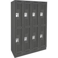 Clean Line Lockers, 2 -tier, Bank of 4, 48" x 18" x 76", Steel, Charcoal, Rivet (Assembled), Perforated Absolute Business Supply