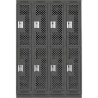 Clean Line Lockers, 2 -tier, Bank of 4, 48" x 18" x 76", Steel, Charcoal, Rivet (Assembled), Perforated Absolute Business Supply