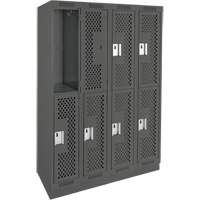 Clean Line Lockers, 2 -tier, Bank of 4, 48" x 18" x 76", Steel, Charcoal, Rivet (Assembled), Perforated Absolute Business Supply