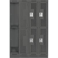 Clean Line Lockers, 2 -tier, Bank of 4, 48" x 18" x 76", Steel, Charcoal, Rivet (Assembled), Perforated Absolute Business Supply