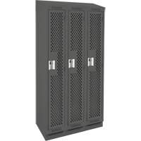 Clean Line Lockers, Bank of 3, 36" x 18" x 82", Steel, Charcoal, Rivet (Assembled), Perforated Absolute Business Supply