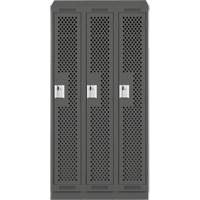 Clean Line Lockers, Bank of 3, 36" x 18" x 82", Steel, Charcoal, Rivet (Assembled), Perforated Absolute Business Supply
