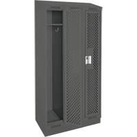 Clean Line Lockers, Bank of 3, 36" x 18" x 82", Steel, Charcoal, Rivet (Assembled), Perforated Absolute Business Supply