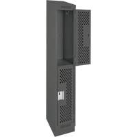 Clean Line Lockers, 2 -tier, 12" x 18" x 82", Steel, Charcoal, Rivet (Assembled), Perforated Absolute Business Supply