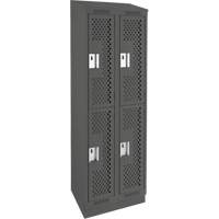 Clean Line Lockers, 2 -tier, Bank of 2, 24" x 15" x 82", Steel, Charcoal, Rivet (Assembled), Perforated Absolute Business Supply