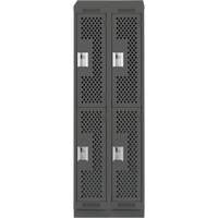 Clean Line Lockers, 2 -tier, Bank of 2, 24" x 15" x 82", Steel, Charcoal, Rivet (Assembled), Perforated Absolute Business Supply