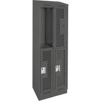 Clean Line Lockers, 2 -tier, Bank of 2, 24" x 15" x 82", Steel, Charcoal, Rivet (Assembled), Perforated Absolute Business Supply