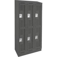 Clean Line Lockers, 2 -tier, Bank of 3, 36" x 15" x 82", Steel, Charcoal, Rivet (Assembled), Perforated Absolute Business Supply