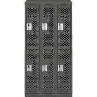 Clean Line Lockers, 2 -tier, Bank of 3, 36" x 15" x 82", Steel, Charcoal, Rivet (Assembled), Perforated Absolute Business Supply