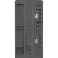 Clean Line Lockers, 2 -tier, Bank of 3, 36" x 15" x 82", Steel, Charcoal, Rivet (Assembled), Perforated Absolute Business Supply