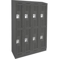 Clean Line Lockers, 2 -tier, Bank of 4, 48" x 15" x 82", Steel, Charcoal, Rivet (Assembled), Perforated Absolute Business Supply