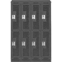 Clean Line Lockers, 2 -tier, Bank of 4, 48" x 15" x 82", Steel, Charcoal, Rivet (Assembled), Perforated Absolute Business Supply