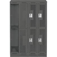 Clean Line Lockers, 2 -tier, Bank of 4, 48" x 15" x 82", Steel, Charcoal, Rivet (Assembled), Perforated Absolute Business Supply