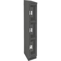 Clean Line Lockers, 3 -tier, 12" x 18" x 82", Steel, Charcoal, Rivet (Assembled), Perforated Absolute Business Supply