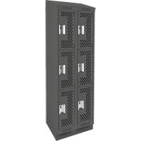 Clean Line Lockers, 3 -tier, Bank of 2, 24" x 18" x 82", Steel, Charcoal, Rivet (Assembled), Perforated Absolute Business Supply