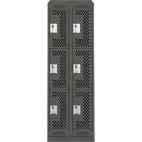 Clean Line Lockers, 3 -tier, Bank of 2, 24" x 18" x 82", Steel, Charcoal, Rivet (Assembled), Perforated Absolute Business Supply