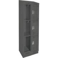 Clean Line Lockers, 3 -tier, Bank of 2, 24" x 18" x 82", Steel, Charcoal, Rivet (Assembled), Perforated Absolute Business Supply