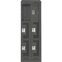 Clean Line Lockers, 3 -tier, Bank of 2, 24" x 18" x 82", Steel, Charcoal, Rivet (Assembled), Perforated Absolute Business Supply