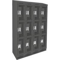 Clean Line Lockers, 3 -tier, Bank of 4, 48" x 18" x 82", Steel, Charcoal, Rivet (Assembled), Perforated Absolute Business Supply