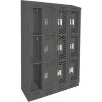 Clean Line Lockers, 3 -tier, Bank of 4, 48" x 18" x 82", Steel, Charcoal, Rivet (Assembled), Perforated Absolute Business Supply