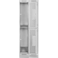 Clean Line Lockers, 2 -tier, Bank of 2, 24" x 18" x 76", Steel, Grey, Rivet (Assembled), Perforated Absolute Business Supply
