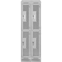 Clean Line Lockers, 2 -tier, Bank of 2, 24" x 15" x 82", Steel, Grey, Rivet (Assembled), Perforated Absolute Business Supply