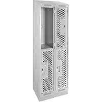 Clean Line Lockers, 2 -tier, Bank of 2, 24" x 15" x 82", Steel, Grey, Rivet (Assembled), Perforated Absolute Business Supply