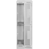 Clean Line Lockers, 2 -tier, Bank of 2, 24" x 15" x 82", Steel, Grey, Rivet (Assembled), Perforated Absolute Business Supply