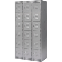Lockers, 6 -tier, Bank of 3, 36" x 18" x 72", Steel, Grey, Knocked Down Absolute Business Supply