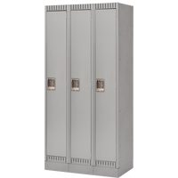 Lockers, Bank of 3, 36" x 18" x 76", Steel, Grey, Knocked Down Absolute Business Supply