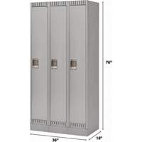 Lockers, Bank of 3, 36" x 18" x 76", Steel, Grey, Knocked Down Absolute Business Supply
