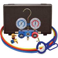 Automotive R134A 2-Way Manifold Gauge Set with 3-In-1 Side Mount Can Tap Valve Absolute Business Supply