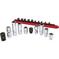 Chrome Finish Socket Set with Rail, 10 Pieces, 1/4"/3/8" Drive Size Absolute Business Supply