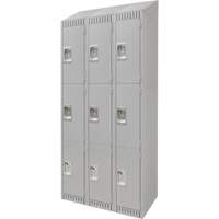 Lockers, 3 -tier, Bank of 3, 36" x 18" x 82", Steel, Grey, Knocked Down Absolute Business Supply