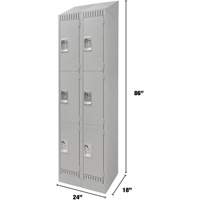 Lockers, 3 -tier, Bank of 2, 24" x 18" x 86", Steel, Grey, Knocked Down Absolute Business Supply