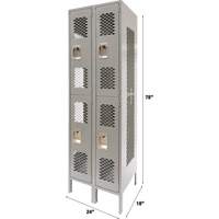 Vented Lockers, 2 -tier, Bank of 2, 24" x 18" x 78", Steel, Grey, Knocked Down, Perforated Absolute Business Supply