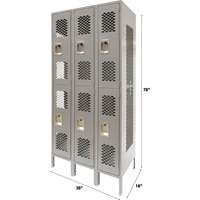 Vented Lockers, 2 -tier, Bank of 3, 36" x 18" x 78", Steel, Grey, Knocked Down, Perforated Absolute Business Supply