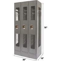 Vented Lockers, Bank of 3, 36" x 18" x 78", Steel, Grey, Knocked Down, Perforated Absolute Business Supply