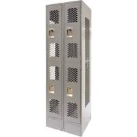Vented Lockers, 2 -tier, Bank of 2, 24" x 18" x 78", Steel, Grey, Knocked Down, Perforated Absolute Business Supply