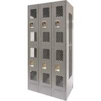 Vented Lockers, 2 -tier, Bank of 3, 36" x 18" x 78", Steel, Grey, Knocked Down, Perforated Absolute Business Supply